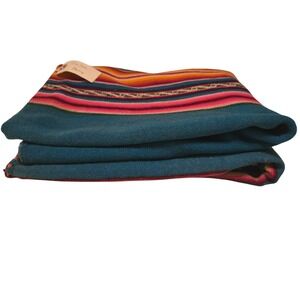 Vintage Peruvian Handwoven Textile Calca Peru Bright Striped Wool Throw 49"x 51"